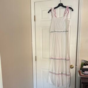 LOFT White Maxi Dress with Pink and Green Accents